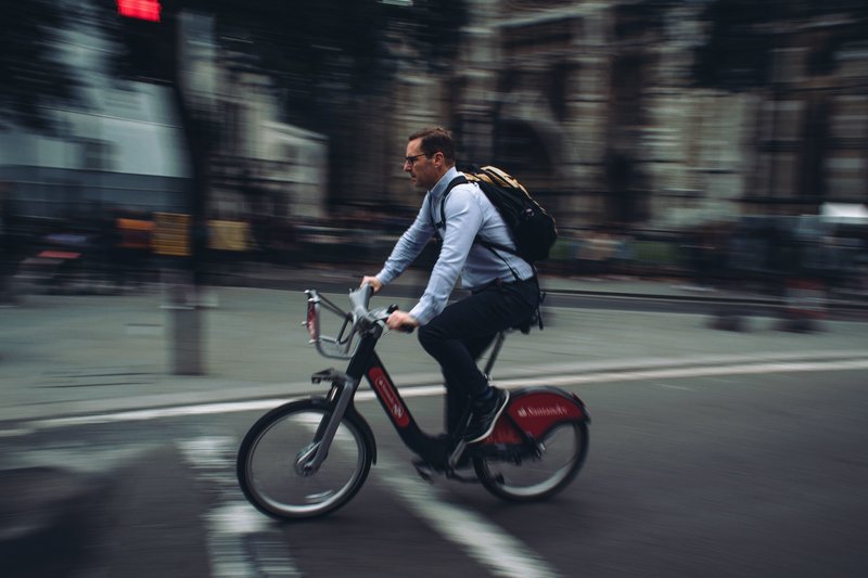 Man cycling to work